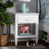 Baxton Studio MG0038-White-NS Naomi Classic and Transitional White Finished Wood 1-Drawer Bedroom Nightstand